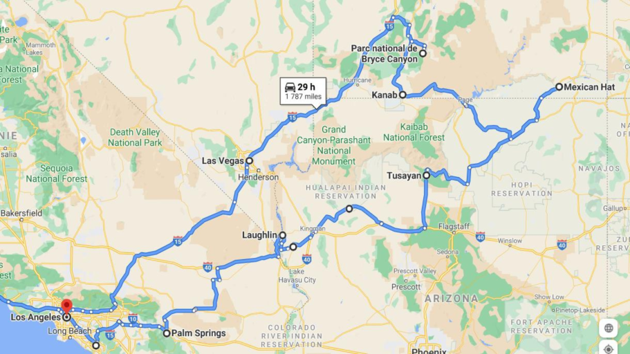 carte roadtrip Californie